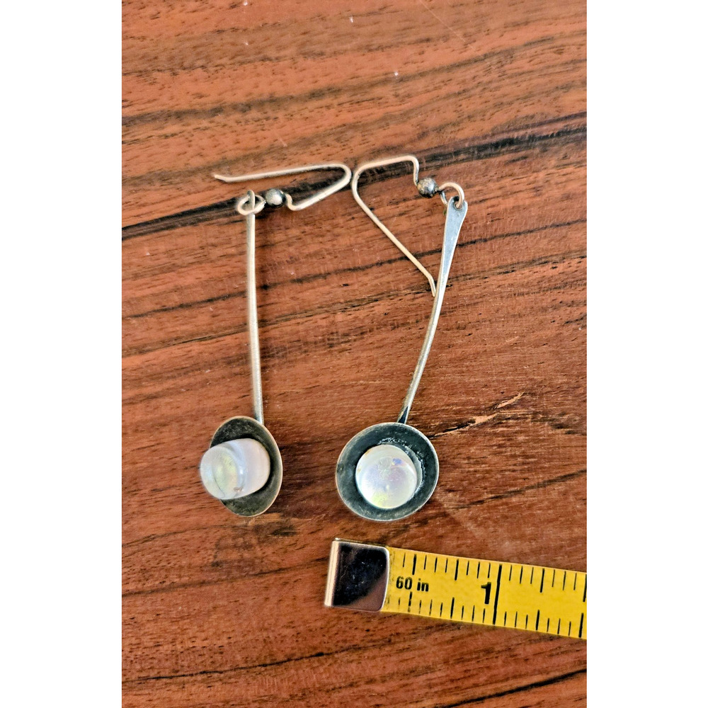 Handmade Sterling Silver Oxidized dichroic glass dangle earrings - Picture 3 of 9